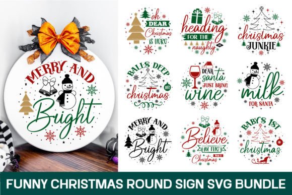 Fun Christmas Round Sign Svg Bundle 2