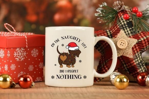 On the Naughty List Dachshund Christmas Graphics for Crafts
