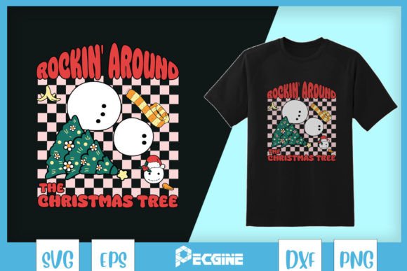 Rockin Xmas Tree Funny Snowman Graphic for Crafts and Local Branding