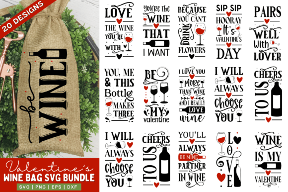 Valentine’s Day Wine Bag SVG Bundle for Crafts and Graphics